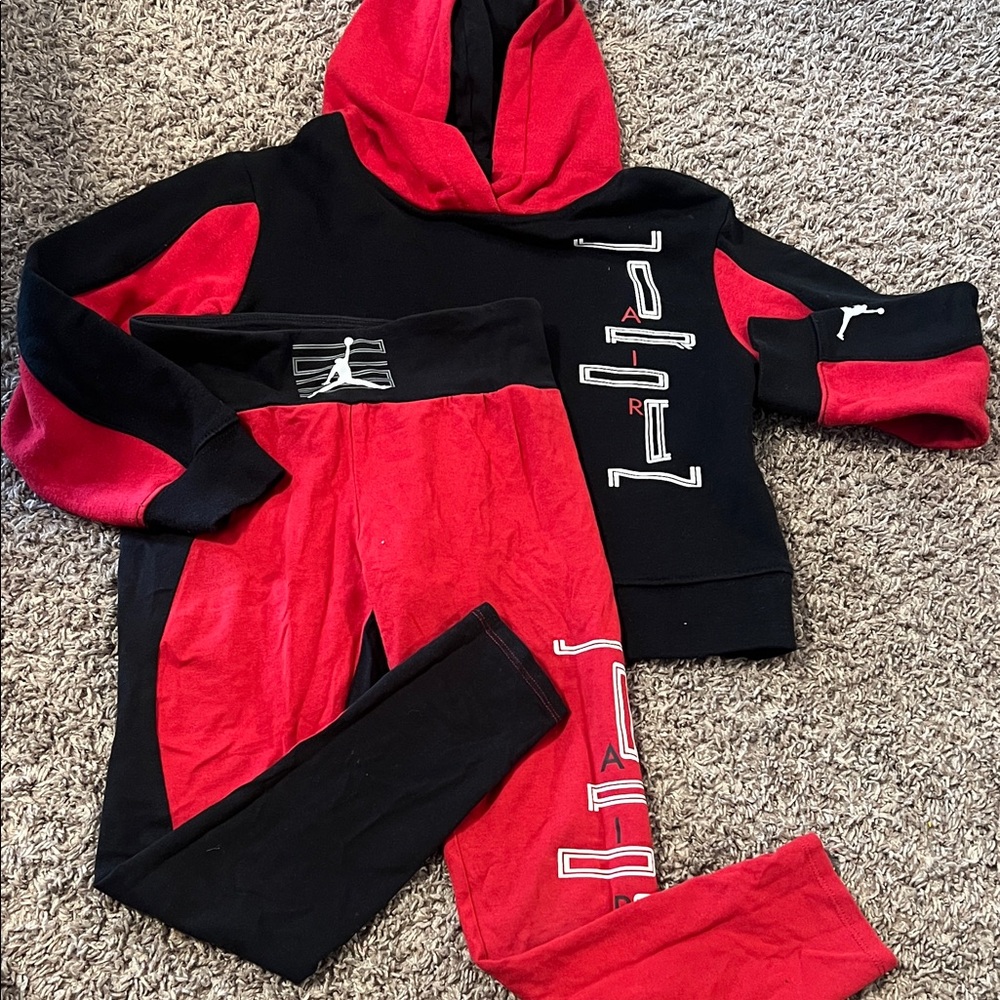 Red and Black Hoodie and Pants Set